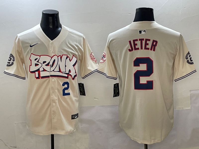 Men New York Yankees #2 Jeter Cream four generations Joint Name 2025 Nike MLB Jersey style 4